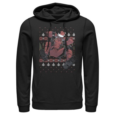 Men's Marvel Deadpool Santa Hat Ugly Sweater Holiday Pull Over Hoodie