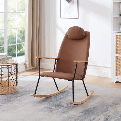 CAVINAS Minimalist Rocking Chair Accent Chair with Headrest Pillow,Modern Armchair Leisure Chair for Living Room&Bedroom,Comfy Lounge Chair