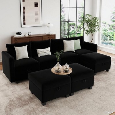 Modular U-Shaped Sleeper Sectional Sofa with Storage, Convertible Couch for Large Living Rooms