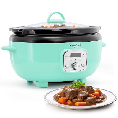 MegaChef 6.5 Liter Oval Electric Slow Cooker in Turquoise with Black Pot