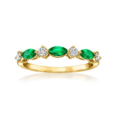 Pure Collection by Ross-Simons 0.30 ct. t.w. Lab-Grown Emerald and .20 ct. t.w. Lab-Grown Diamond Ring in 18kt Gold Vermeil