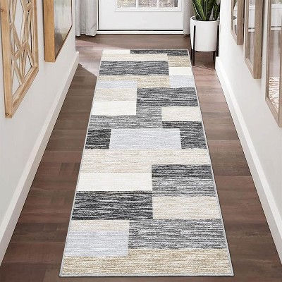 Acekool 4x6 Machine Washable Area Rug, Modern Geometric, Non-Slip, Low Pile, Stain-Resistant Accent Carpet for Living Room, Bedroom, Grey Green