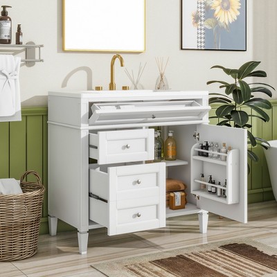 36"Bathroom Vanity with Top Sink, Modern Bathroom Storage Cabinet with 2 Drawers and a Tip-out Drawer