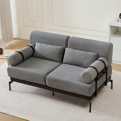 Akoasm Modern 2-Seater Sofa with Flexible USB Ports & Unique Cylindrical Armrests For Living Room-Grey
