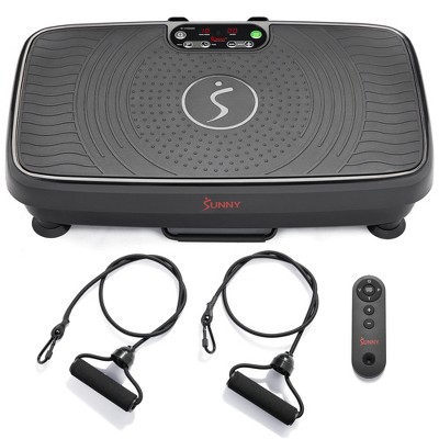 Sunny Health & Fitness Vibration Platform Exercise Machine with Resistant Band - Black