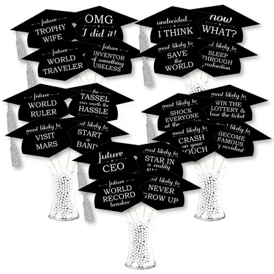 Big Dot of Happiness Hilarious Tassel Worth The Hassle - Silver - Graduation Party Photo Booth Props or Table Toppers - 20 Count