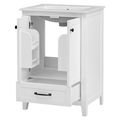 Rbied 24 in. W Single Sink Freestanding Bath Vanity in White with White Ceramic Top and Drawer