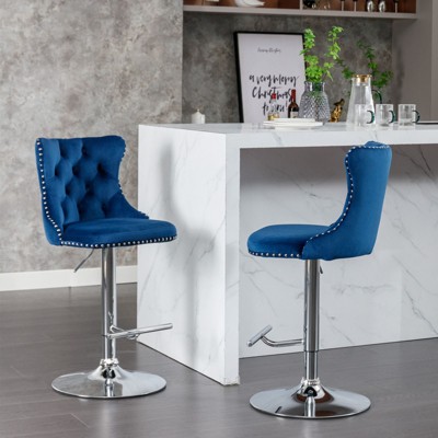 PAGED Bar Stools Set of 2 Height Adjustable Swivel Velvet Counter Stools with Button Tufted Back and Chrome Base for Pub, Dining Room