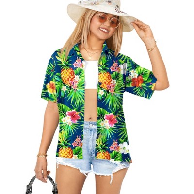 HAPPY BAY Button Down Shirt Holiday Short Sleeve Tropical Vacation Button Up Summer Beach Party Dress Hawaiian Shirts Colourful