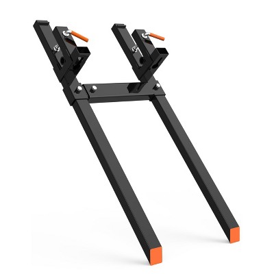 Clamp-On Pallet Forks – Heavy Duty Quick Attach Bucket Fork with Adjustable Stabilizer Bar for Tractor/Skid