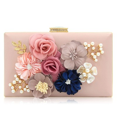 Evening Bag for Women, Flower Wedding Evening Clutch Purse Bride Floral Clutch Bag (Light Pink)