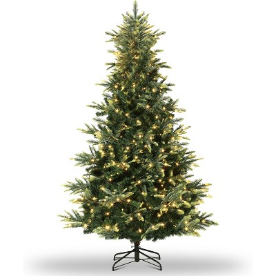 Pre-Lit Artificial Christmas Tree, Spruce Xmas Tree with Thick PE & PVC Branches, UL Listed Warm White Lights, Fire-Resistant, Home, Office