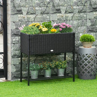 Sevobal Planters Raised Garden Bed Planter Box with Tool Storage Shelf, Portable Design for Herbs, Vegetables, Flowers, Black, 27.5"*11.8"*27.5"