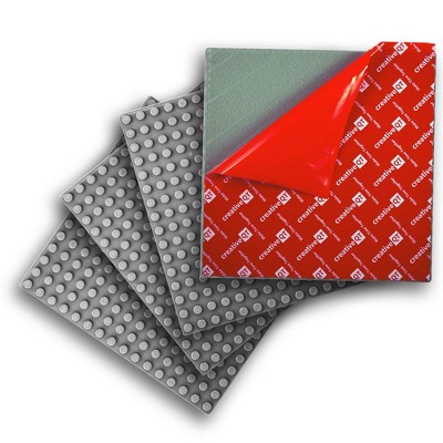 Creative QT Peel-and-Stick, Grey, 4 Pack, 10"x10" Baseplates, Compatible with Bigger Sized DUPLO Style Brick