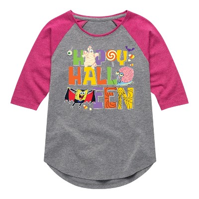 Girls' - SpongeBob SquarePants - Happy Halloween Shirt Tail Raglan Graphic T-shirt