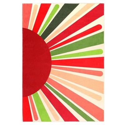 Washable Modern Colorful Rug Non Slip Low Pile Rug Soft Sun Accent Throw Floor Cover Foldable Indoor Carpet for Living Room Bedroom Playroom