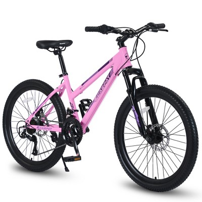 RISOKEYS 26 Inch Women Girls Mountain Bike,21 Speeds with Dual Disc Brakes, Sturdy Steel Frame and Suspension Fork,for Adult and Teens,Pink