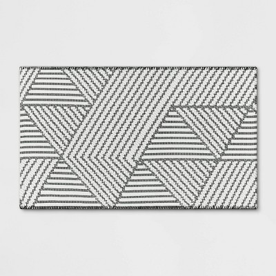 2'3"x3'9" Washable Geo Accent Rug Gray - Threshold™: Indoor Entryway Mat, Skid-Resistant, Modern Flat Pile