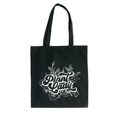 City Creek Prints Plant Lady Cursive Canvas Tote Bag - 15x16 - Black
