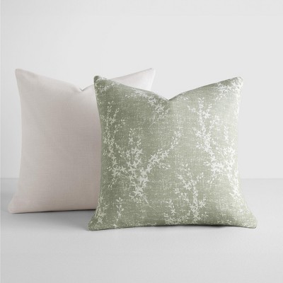 2-Pack Cotton Slub Willow Green Throw Pillows and Pillow Inserts Set - Becky Cameron, Willow Green, 20 x 20