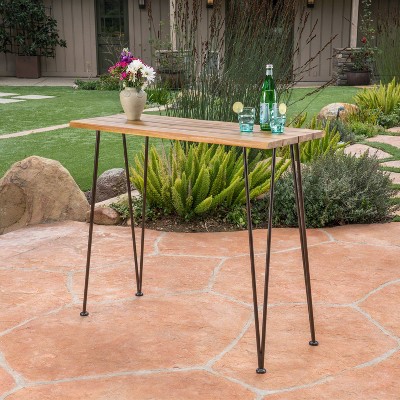 Sapphtopaz Patio Outdoor Table Modern Industrial Wood Patio Dining Table Metal Table Picnic Table Patio Table for Indoor Outdoor Use