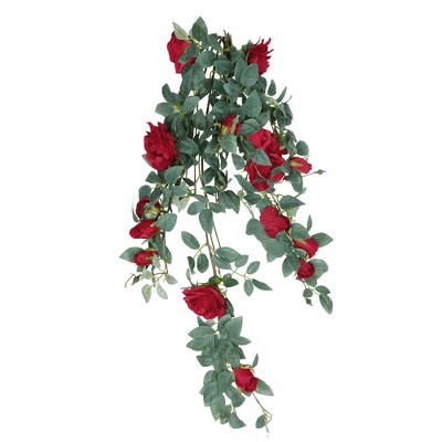 Unique Bargains Home Artificial Plant Plastic Silk Fake Hanging Rose Plants 33.5"