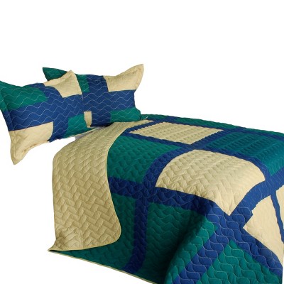 Slickblue Full/Queen 3 Pc Quilt Set, Vermicelli-Quilted TC Fabric, 5 Design Options, Machine Washable, 90.5"x90.5"