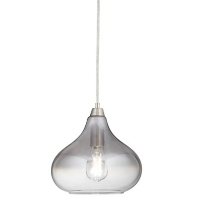 Possini Euro Design Brushed Nickel Mini Pendant 9 1/2" Wide Modern LED Smoked Graded Glass for Dining Room Living House Foyer Kitchen Island Entryway