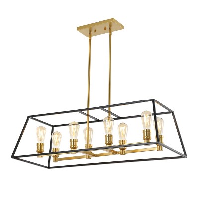 35" 8-Light Liane Farmhouse Industrial Iron Linear LED Pendant Black/Brass Gold - JONATHAN Y: Modern Ceiling Fixture, UL Listed