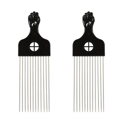 Unique Bargains Metal African Hair Picks Comb 8.70"x2.8" Black 2 Pcs