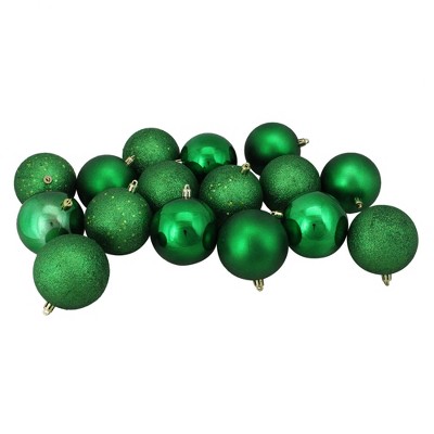 Northlight 16ct Shatterproof 4-Finish Christmas Ball Ornament Set 3” - Green