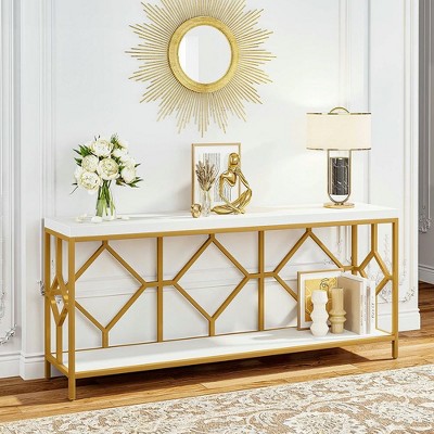 Resenkos Entryway Table, Console Sofa Table,2-Tier Console Table, 71" Extra Long Sofa Table with Open Storage Shelf,Rustic