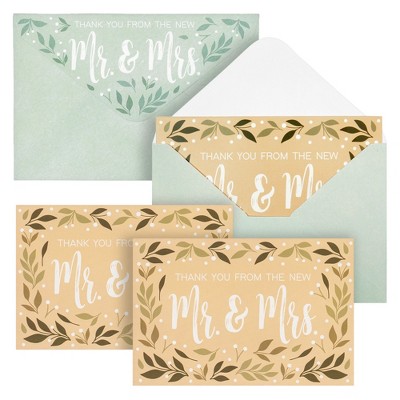 Paper Junkie 48 Pack From the New Mr and Mrs Wedding Thank You Cards with Decorative Envelopes, 4x6 In