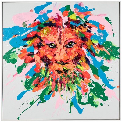 CosmoLiving by Cosmopolitan 32"x32" Canvas Lion Abstract Paint Splatter Wall Art with White Frame : Modern Vertical Canvas Artwork