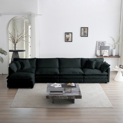 Oversized 146.5" Chenille Modular L-Shaped Sectional Sofa with Double-layer Cushion and Ottoman, 5-Piece Free combination Sofa