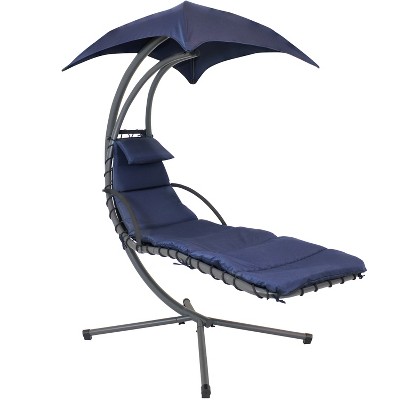 Sunnydaze Outdoor Hanging Chaise Floating Lounge Chair with Canopy Umbrella and Stand