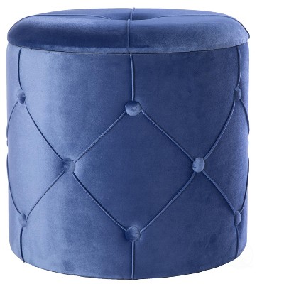 Fabulaxe Round Wooden Velvet Ottoman Stool with Lid