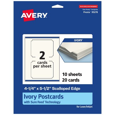 Avery Printable Scalloped Postcards, 4.25" x 5.5", Ivory, 20ct