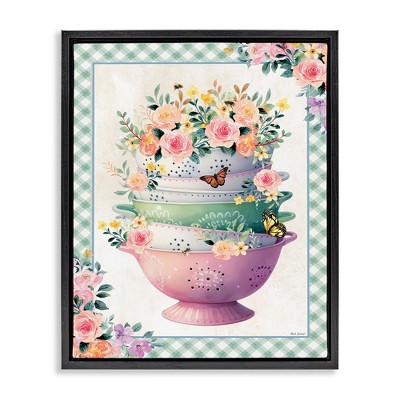 Stupell Industries Stacked Bowls Plaid Border Black Framed Floater Canvas Wall Art