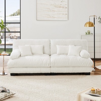 TiramisuBest 2 Seater Sofa for Living Room, Chenille 2 - Seat sofa with 2 Lumbar pillows and 2 throw pillows,Chenille White