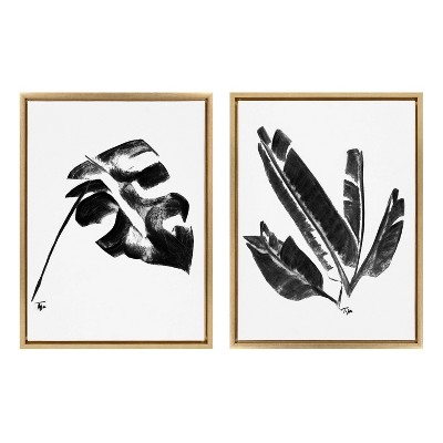 (Set of 2) 18" x 24" Sylvie 582 Monstera and 583 Banana Leaf Framed Canvas Set Gold - Kate & Laurel All Things Decor
