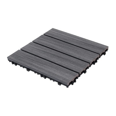Stone Style 12" Patio Deck Tiles, DIY Interlocking, Quick Install for Porch, Poolside, Balcony, Backyard. 44pcs Red Brown