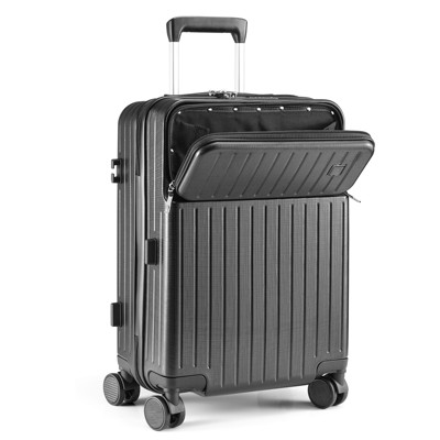 SUGIFT 20in Carry-On Luggage with Laptop Compartment, Spinner Wheels, TSA Lock & Wet/Dry Divider, Lightweight Hardshell Suitcase, Black