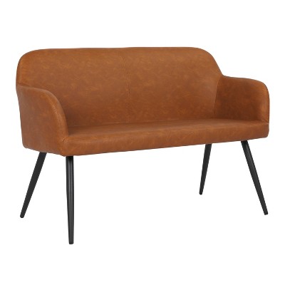 44" Daniella Industrial Bench Steel/Faux Leather Black/Camel - LumiSource: Mid-Century Modern, 500lb Capacity, Oval Shape