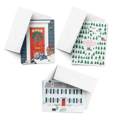 Traditions, Winter House, Racoon Gift Winter/Holiday/Christmas Greeting Card Pack Sets (3 ct, Assorted) by Ramus & Co
