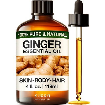 KUKKA Ginger Essential Oil (4 Fl Oz / 118 ml) for Hair Skin & Massage