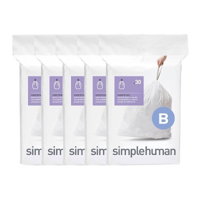 simplehuman 6L Code B Custom Fit Bathroom Trash Bag Liners 5 Quick-Dispense Packs - 150ct