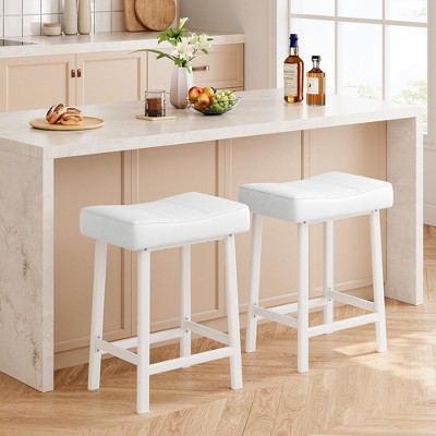 Whizmax 24 Inch Backless Saddle Barstools Set of 2, Counter Height Upholstered Padded Barstools with Curved Surface, Metal Leg and Footrest