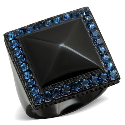 Slickblue Women’s Black Ring with Raised Pyramid and Montana Blue Synthetic Crystals – Textured Look, Sizes 5–10