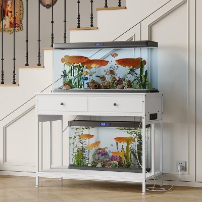COZONY Fish Tank Stand with Power Outlet, 40-50 Gallon Metal Aquarium Table with Drawer, 660LBS